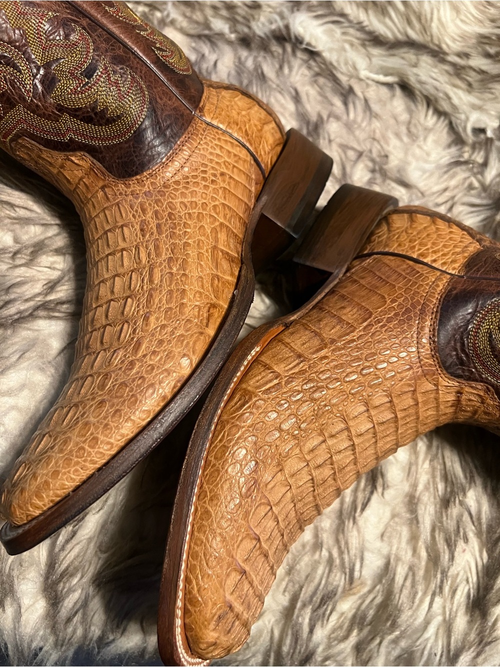 RESISTOL MEN CAIMAN & LEATHER Western Boots with Dark Brown Shaft Sz 7 D - Picture 13 of 14
